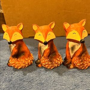 Set of Three Orange Fox Figurines